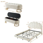 Juego de dormitorio de 2 piezas, cama de plataforma Full con luces LED y otomana de almacenamiento
