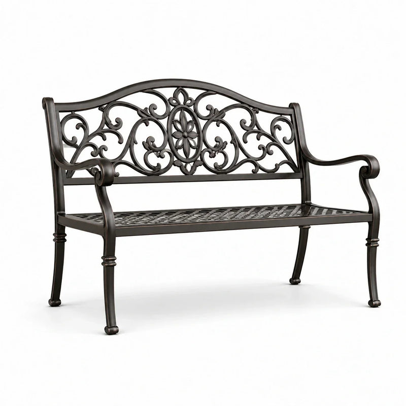 Banco de jardín de hierro fundido negro 126 cm