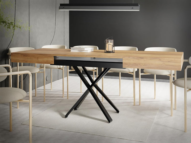 WFL GROUP Mesa de centro elevable y extensible Cavetta X - Mesa de salón, mesa de comedor, mesa multifunción 120-200/80/27-76 cm, roble Craft