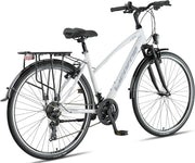 Bicicleta de trekking premium Licorne Bike de 28 pulgadas para hombres, jóvenes, chicas y mujeres, con 21 velocidades, bicicleta de ciudad, bicicleta para hombre L-V-ATB