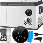 Nevera portátil con compresor KESSER 2 en 1 de doble zona, refrigeración y congelador eléctrico con 2 acumuladores de frío y panel táctil LED | Refrigerador con enfriamiento hasta -20 °C para camping, coche, camión 12/24V 230V