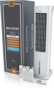 Brandson - Enfriador de aire por agua 5 en 1 - Enfriador evaporativo, humidificador, ventilador y purificador de aire, aire acondicionado portátil sin tubo de escape - Galardonado 2025 - silencioso - depósito de agua de 5 L