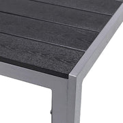 Hermosa mesa de jardín de aluminio, mesa de comedor Non-Wood, muebles de jardín, mesa plata/negro, imitación madera, resistente a la intemperie, 150x90x74cm