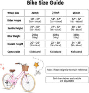 Glerc Missy 20, 24, 26 pulgadas bicicleta híbrida urbana tipo crucero para niñas, de 6 velocidades, con cesta de mimbre, para jóvenes mayores de 6 años, varios colores