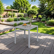 Mesa de jardín de aluminio LIFERUN, mesa de balcón de WPC de 75x75 cm resistente a la intemperie, mesa cuadrada para terraza, mesa de comedor antideslizante para exteriores, marrón teca + gris claro