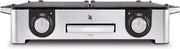 WMF Lono Master-Grill, parrilla eléctrica, 50x28 cm, parrilla de mesa eléctrica con protector contra el viento y bandeja de goteo, certificada para uso en exteriores, 2 superficies de cocción regulables por separado, 2400 W, acero inoxidable mate