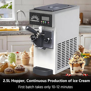 Máquina comercial de helado de mostrador, máquina de helado suave de sabor único de 4 a 5 kg/h con pantalla LED y función de limpieza automática (púrpura)
