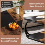 Mesa de centro cuadrada Lantine de 40 pulgadas con 2 niveles, mesa baja estilo granja con estante de almacenamiento para sala de estar, color negro y marrón rústico