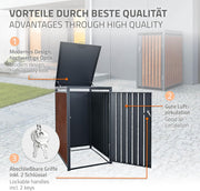 Cubre contenedores ML-Design de 3 unidades para 240L, cerramiento para 3 cubos de basura, caseta resistente a la intemperie, estructura de acero, contenedor con tapa, puerta con cerradura, 200x80x116,3 cm, color antracita efecto óxido