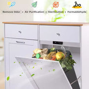 Mueble de basura con doble compartimento basculante EROMMY con 2 cajones, mueble de basura con almacenamiento sobre ruedas, blanco