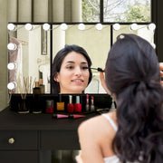 Tocador de maquillaje LED de lujo con 9 cajones, elegante estación de maquillaje