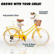 Glerc Missy 20, 24, 26 pulgadas bicicleta híbrida urbana tipo crucero para niñas, de 6 velocidades, con cesta de mimbre, para jóvenes mayores de 6 años, varios colores