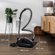Aspiradora con bolsa Siemens Q5.0 Extreme silencePower VSQ5X1232, para alérgicos, filtro higiénico, gran potencia de succión en parqué, alfombras y baldosas, cable largo, fabricada en Alemania, 850 W, negra
