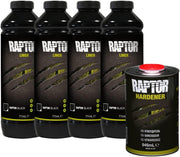 Kit de revestimiento protector RAPTOR - 4 botellas de 3,79 litros (incluye endurecedor), negro, con pistola profesional RAPTOR de boquilla ajustable