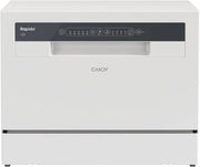 Candy CP 6E51LW Lavavajillas pequeño y compacto, 6 servicios, digital, 51 dBA, 5 ciclos, media carga, inicio diferido 3-6-9 horas, indicador de sal y abrillantador, indicador de fin de ciclo, blanco