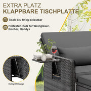Muebles de salón de ratán para exteriores UDPATIO, muebles de balcón, sofá de jardín con taburete, sofá de ratán con espacio de almacenamiento, cama de jardín ajustable de 2 plazas para terraza, balcón, jardín, gris jaspeado y fundas gris oscuro