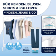 Plancha de camisas automática CLEANmaxx con accesorio para pantalones | Plancha para camisas, blusas y pantalones, más delicada que la secadora y la plancha | Secado y sin arrugas en minutos [azul claro]