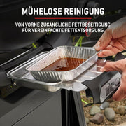 Barbacoa de gas Weber Q 2200N con mesas laterales y soporte compacto/parrilla para terrazas y balcones con quemadores de alto rendimiento, rejillas de hierro fundido vitrificado y encendido electrónico, negro medianoche