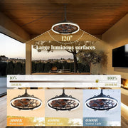 Ventilador de techo para exteriores KZT con iluminación, resistente al agua IP65, lámpara de techo con ventilador, mando a distancia, silencioso, 6 velocidades, regulable, para terrazas, cenadores y jardines.