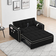 Sofá cama de 2 plazas de terciopelo de 55" con cama extraíble, respaldo ajustable, bolsillos laterales y soporte para teléfono