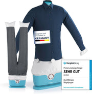 Plancha de camisas automática CLEANmaxx con accesorio para pantalones | Plancha para camisas, blusas y pantalones, más delicada que la secadora y la plancha | Secado y sin arrugas en minutos [azul claro]