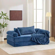 Sofá cama convertible de pana, 2 plazas, color gris oscuro / gris / verde / azul marino