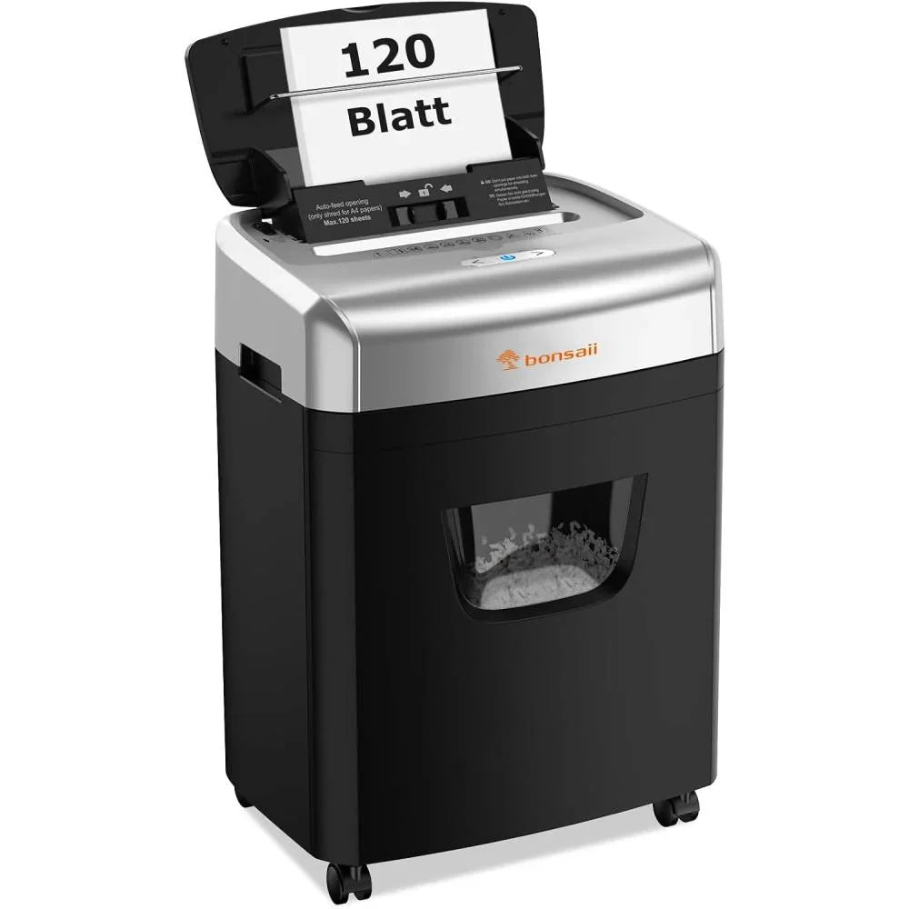 Destructora de papel C233-B con alimentación automática de 120 hojas, corte en partículas P-4, depósito de 23 L, 62 dB y 4 ruedas