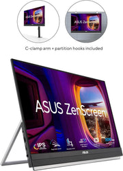 ASUS ZenScreen MB229CF – Monitor portátil de 22 pulgadas (21,5 visibles) FHD (1920 x 1080), IPS, 100 Hz, USB-C PD 60 W, altavoces, asa de transporte, soporte integrado, abrazadera en C