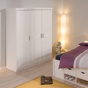 Inter Link - Armario - Armario de puertas batientes - Ropero - Guardarropa - Armario de dormitorio - 3 puertas - Pino macizo - Magnus - Lacado en blanco