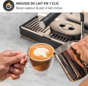 Krups Precision, Máquina de café espresso manual con molinillo, 30 niveles de molienda, 15 bares, boquilla de vapor, 3 temperaturas, interfaz intuitiva, capuchino, XP801T10