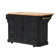 Isla de cocina extensible con alas abatibles, carrito de cocina sobre 4 ruedas con toma de corriente, mesa isla móvil con 2 puertas y 6 cajones