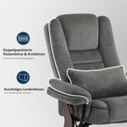 MCombo Sillón relax reclinable, sillón de lectura, sillón giratorio 360° con taburete, cojín y bolsillo lateral, sillón de TV para salón con capacidad de carga de hasta 120 kg, 9099 (tela gris)