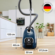 Aspiradora con bolsa Bosch Serie 8 BGL8XPER, ideal para alérgicos, filtro higiénico, 10 años de garantía en el motor, boquilla para tapicería XXL, boquilla para juntas XXL, cable largo, fabricada en Alemania, silenciosa, 700 W, azul