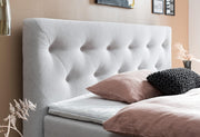 Cama boxspring Belanoti MARBO 160x200 con arcón, colchón de muelles ensacados de 7 zonas incluido, topper viscoelástico, cama 160x200 de roble en color gris blanco, firmeza H2/H3, cama tapizada con madera maciza de roble