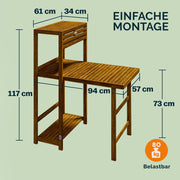 Set de balcón Casaria® para 2 personas, resistente a la intemperie, plegable, madera con certificación FSC®, capacidad de carga de 160 kg, 94x61x117 cm, para jardín, balcón, terraza, 3 piezas, muebles de balcón