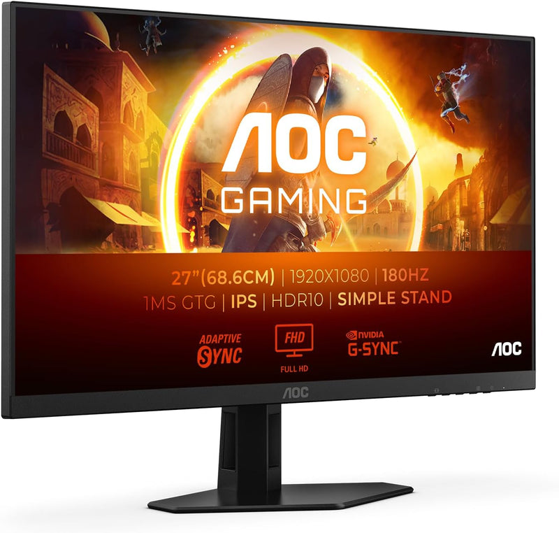 AOC Gaming 27G4XED - Monitor Full HD de 27 pulgadas, 180 Hz, 1 ms, FreeSync Prem., G-Sync Comp., HDR10 (1920x1080, 2x HDMI 2.0, 1x DisplayPort 1.4) Negro/Gris