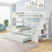 Literas gemelas sobre gemelas con cama nido individual y función de almacenamiento en escalera, color gris