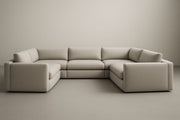 Sofá rinconero de tela de poliéster beige 300x200x85 cm