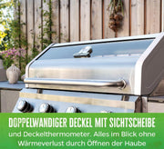 Grillfürst Gasgrill G401E - 4 quemadores de acero inoxidable, barbacoa de gas empotrable con ventana, parrilla para cocina exterior con tapa de doble pared y rejillas de acero inoxidable, modelo integrable
