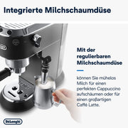 De'Longhi Dedica Style EC 685.M – Cafetera espresso de bomba tradicional, con espumador de leche profesional, solo 15 cm de ancho, para café molido o monodosis ESE, depósito de 1 l, plata