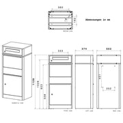 Metzler Paketbox Bispo 2, buzón con compartimento grande para paquetes, antracita, personalizado, grabado, acero inoxidable macizo para exteriores