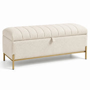 Banco de metal con tapizado de tela bouclé beige 120x40x45 cm