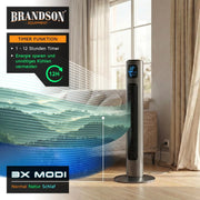 Ventilador de torre 96 cm con mando a distancia, 3 velocidades, 3 modos, oscilación, temporizador, ventilador de pie silencioso, gris frío
