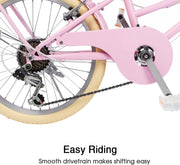 Glerc Missy 20, 24, 26 pulgadas bicicleta híbrida urbana tipo crucero para niñas, de 6 velocidades, con cesta de mimbre, para jóvenes mayores de 6 años, varios colores