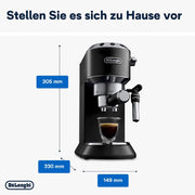 De'Longhi Dedica Style EC 685.M – Cafetera espresso de bomba tradicional, con espumador de leche profesional, solo 15 cm de ancho, para café molido o monodosis ESE, depósito de 1 l, plata