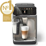Cafetera espresso premium, 12 cafés fríos/calientes, sistema LatteGo, molinillo cerámico, cromo negro