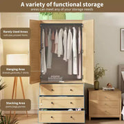Armario ropero COZONY con 3 cajones y 2 puertas, clóset de madera moderno para dormitorio, armario de pie resistente de color blanco