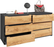 Cómoda Vicco Ruben, Roble dorado/Antracita, 48x77,6 cm con cajones