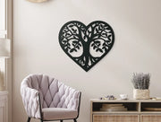 Decoración de pared 3D de madera Árbol de la vida con corazón, HDF, 32,5-97,5 cm, madera natural
