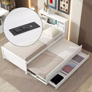 Cama tipo plataforma con nido y cajones, cama tipo plataforma con almacenamiento y USB, cama tipo plataforma de madera con estantería